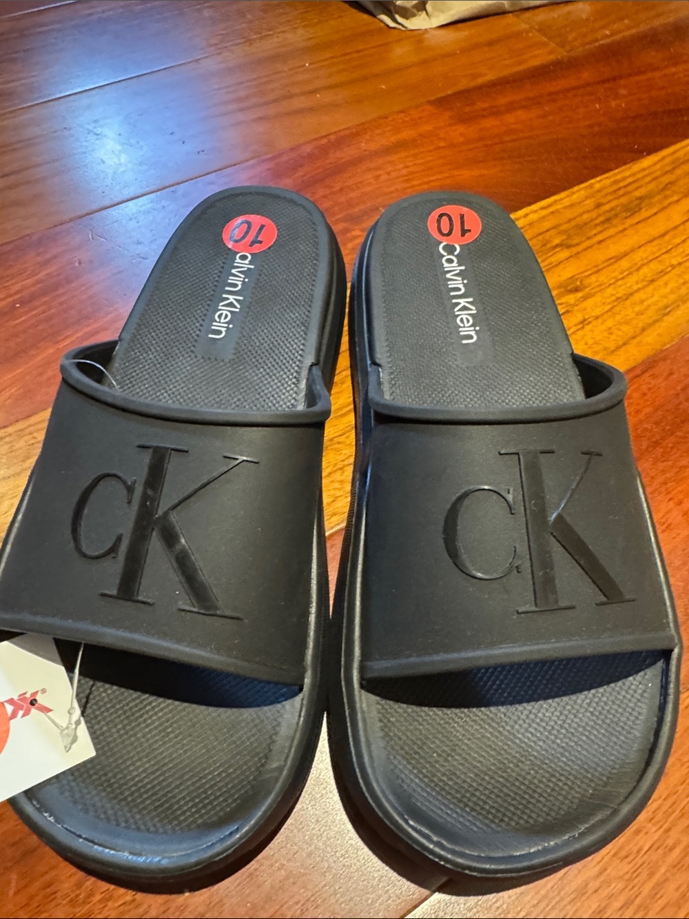 Calvin Klein Kids Black CK Logo Slide Sandals